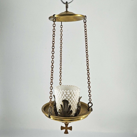 Accents Vintage Brass Milk Glass Votive Vigil Lamp Christian Orthodox